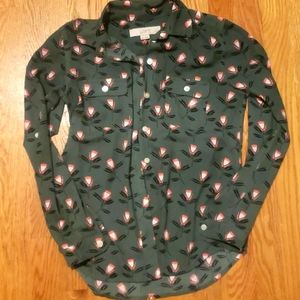 Loft XXSP green pink floral button up blouse